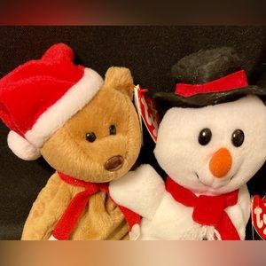 Ty 1997 Teddy & Snowball pair of beanie babies holiday Christmas